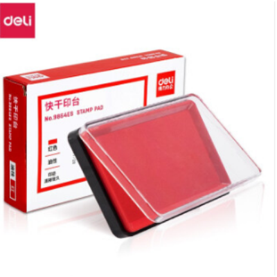 得力（deli）透明外壳方形快干印台印泥快干财务印泥印盒按手印办公用品 得力（deli）印台9864ES 红色